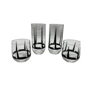 Vintage MCM Edgar Watkins Black Pyramid Glasses Set of 4